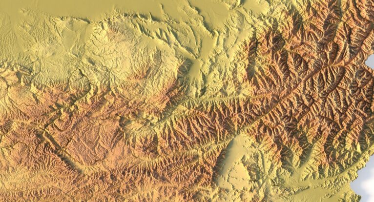 3D digital model of Afghanistan’s topography with mountain shading