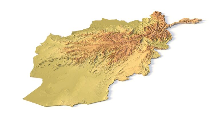Students analyzing a 3D printed Afghanistan terrain model
