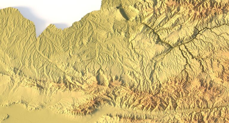 Laser-cut metal Afghanistan topographic map, polished finish
