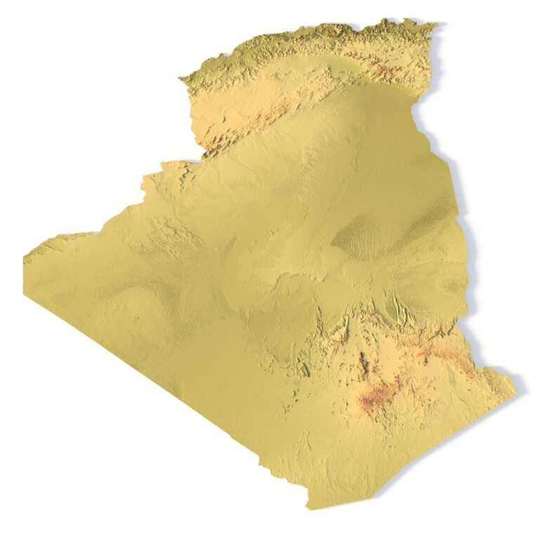 High-detail 3D terrain of Algeria with elevation data