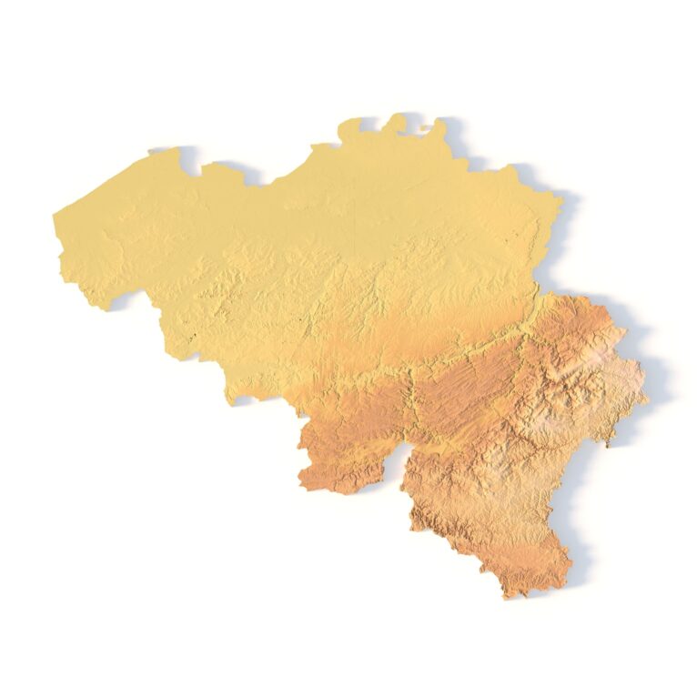 3D terrain model of Belgium in STL format, front view