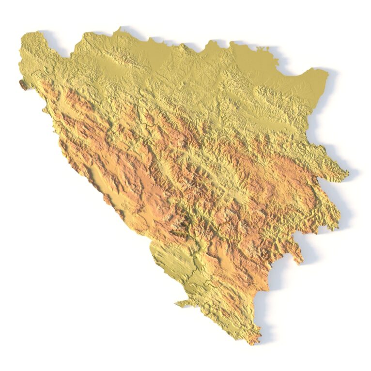 3D terrain model of Bosnia & Herzegovina in STL format, front view
