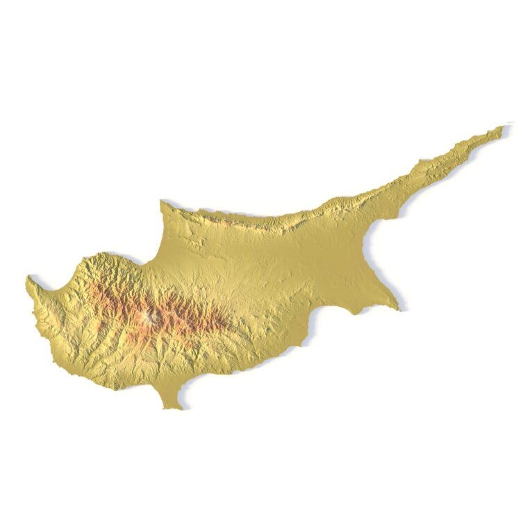 3D terrain model of Cyprus in STL format, front view