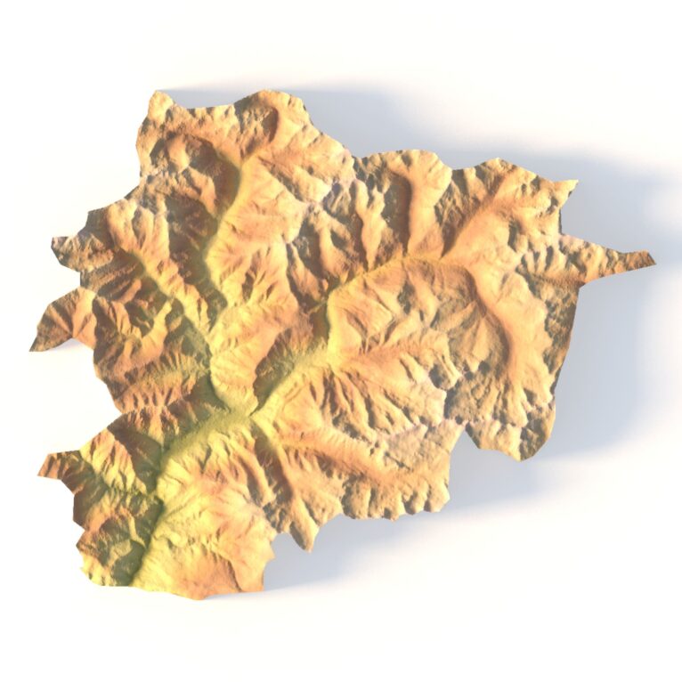 High-detail 3D terrain of Andorra with elevation data
