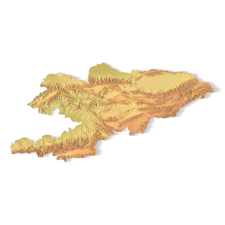 3D terrain model of Kyrgyzstan in STL format, front view