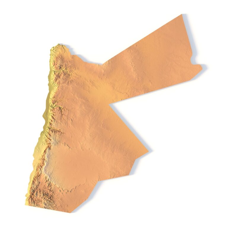 3D terrain model of Jordan in STL format, front view