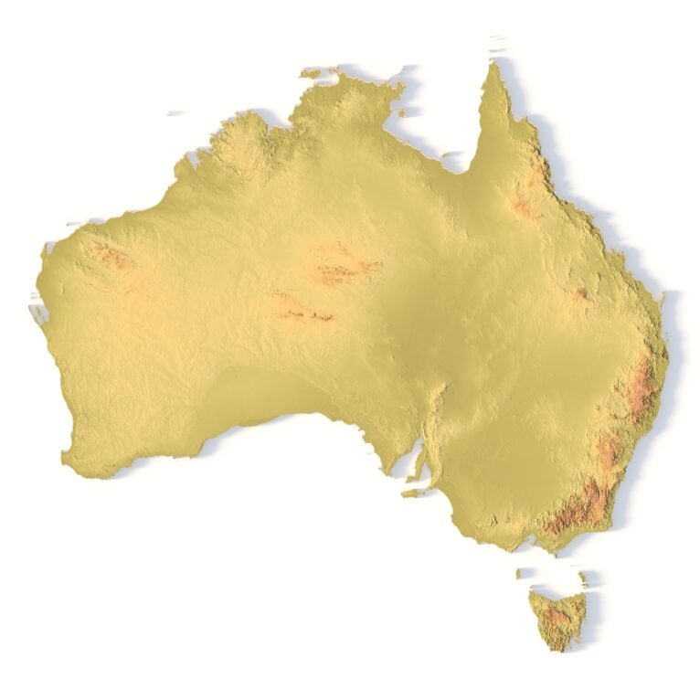 Printable 3D terrain model of Australia with elevation detail