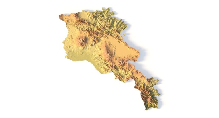 Detailed 3D terrain of Armenia with contour line structure