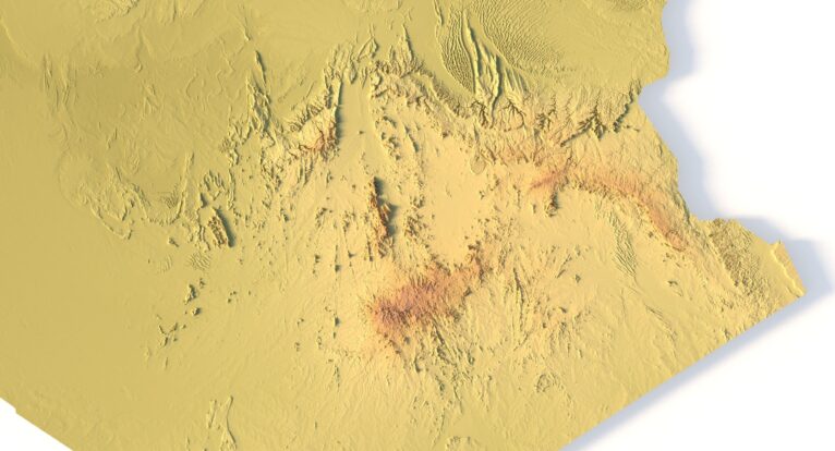 3D front view of Algeria terrain STL model