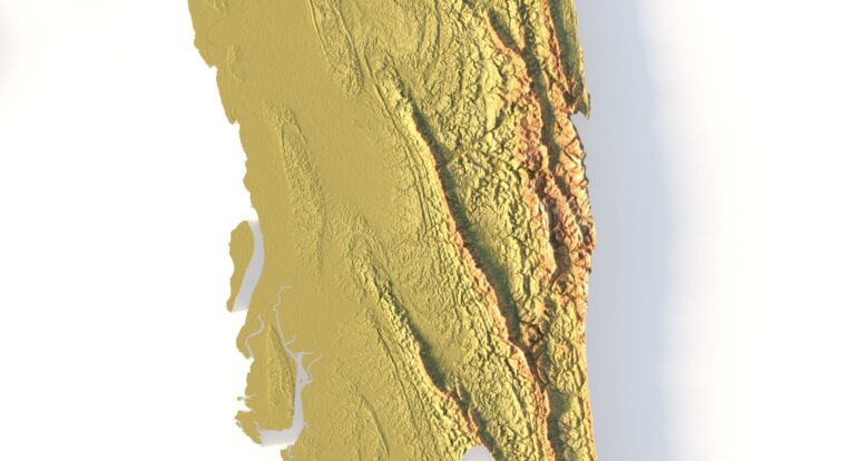 Sample of Bangladesh terrain CNC-carved in wood