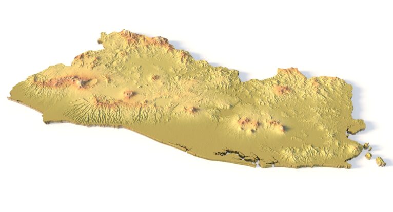 Isometric view of El Salvador’s 3D terrain STL map