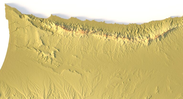 Close-up of Troodos Mountains terrain in STL model