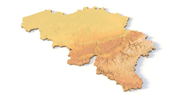 Isometric view of Belgium’s 3D terrain STL map