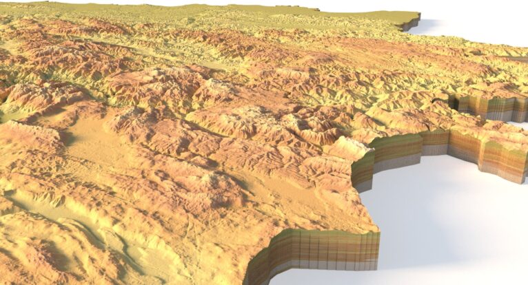 Close-up of Dinaric Alps terrain in STL model