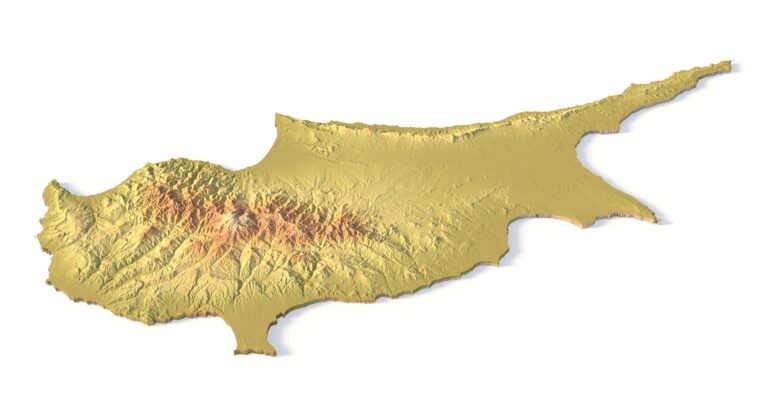 Isometric view of Cyprus’s 3D terrain STL map