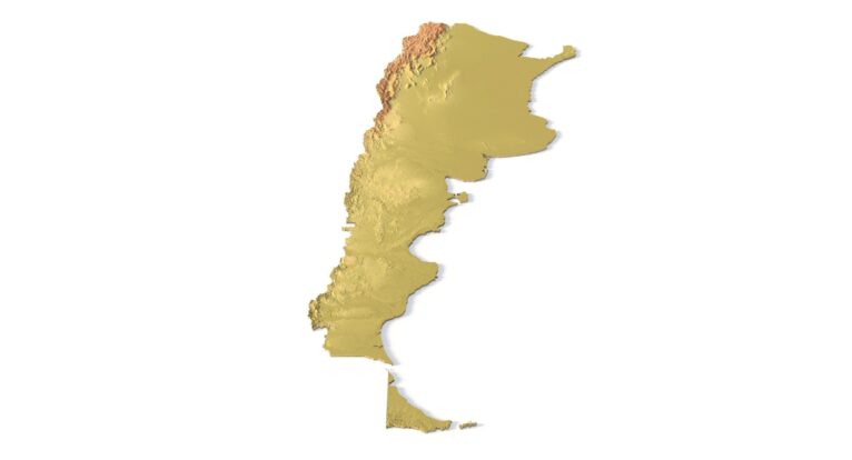 Angled view of Argentina’s 3D elevation map in STL