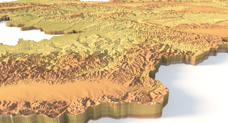 Close-up of Tian Shan terrain in STL model