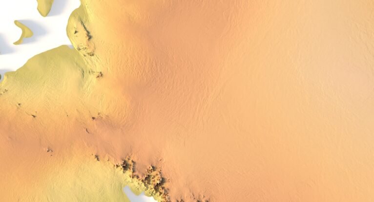Detailed close-up of Antarctic mountain ranges in 3D printable STL model