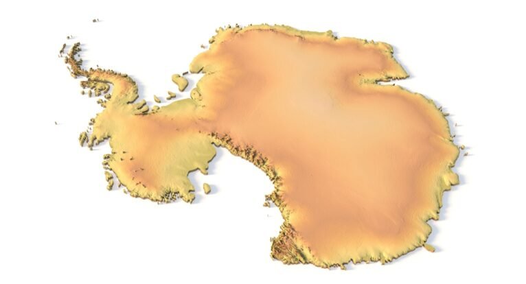 Angled view of Antarctica 3D topographic relief model for FDM & SLA printing