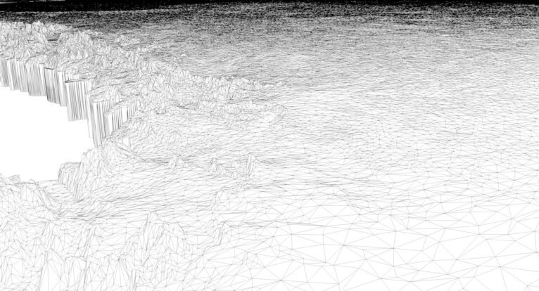 Wireframe view of polygonal tris geometry of Antarctica 3D model