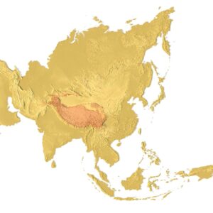 Asia topographic map in Equidistant Conic Projection, 3D printable STL