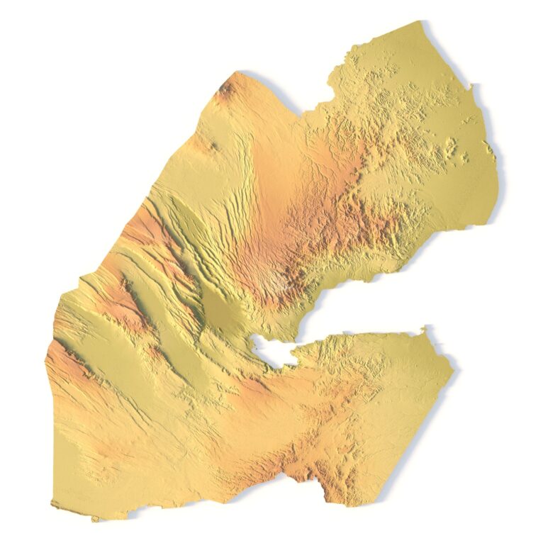 3D terrain model of Djibouti in STL format, front view