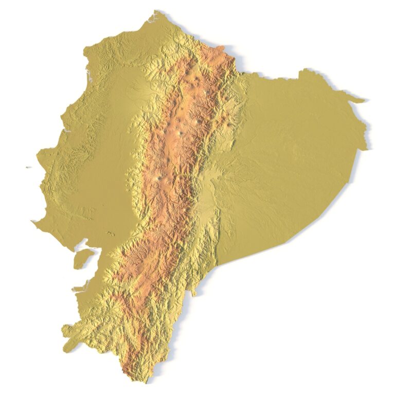 3D terrain model of Ecuador in STL format, front view