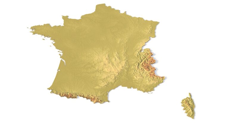 Isometric render of France’s STL topographic map