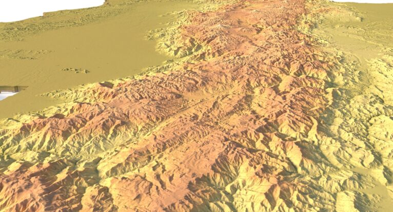 Side view of Ecuador’s detailed STL terrain model