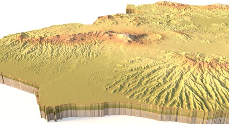 Side view of El Salvador’s detailed STL terrain model