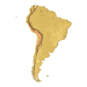 South America topographic map in Mercator Projection, 3D printable STL