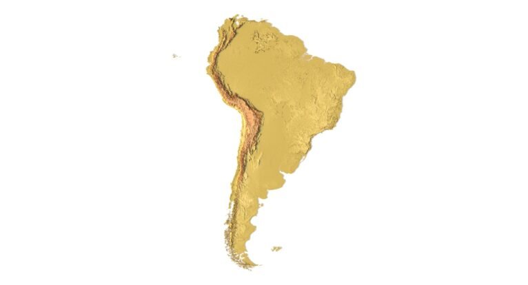 South America topographic map in Mercator Projection, 3D printable STL