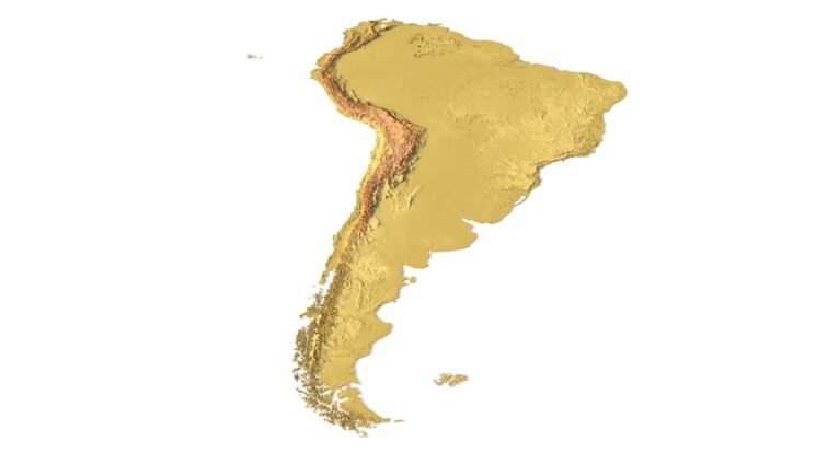 Angled view of South America 3D topographic relief model for FDM & SLA printing