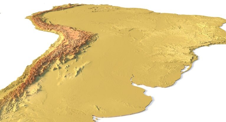 South America 3D relief map prepared for CNC milling and engraving