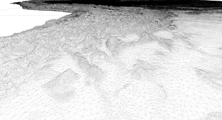 Wireframe view of polygonal tris geometry of South America 3D model