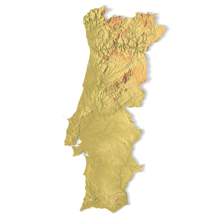 3D terrain model of Portugal in STL format, front view