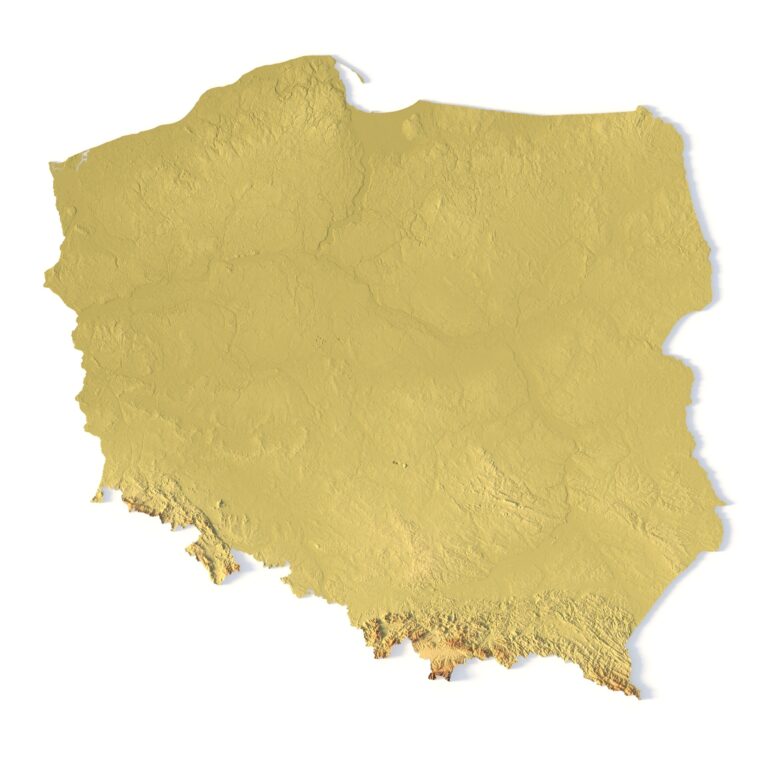 3D terrain model of Poland in STL format, front view