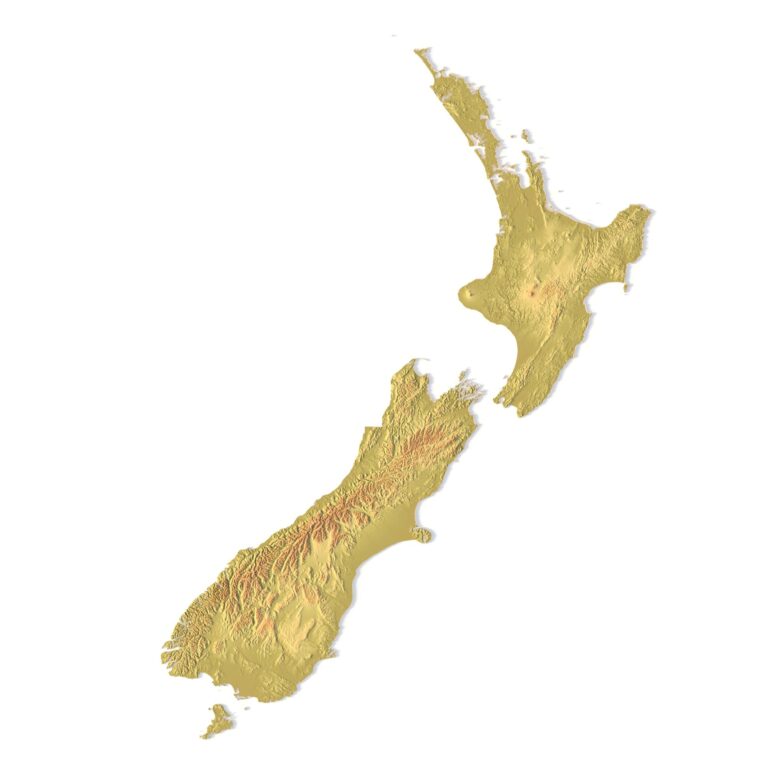 3D terrain model of New Zealand in STL format, front view