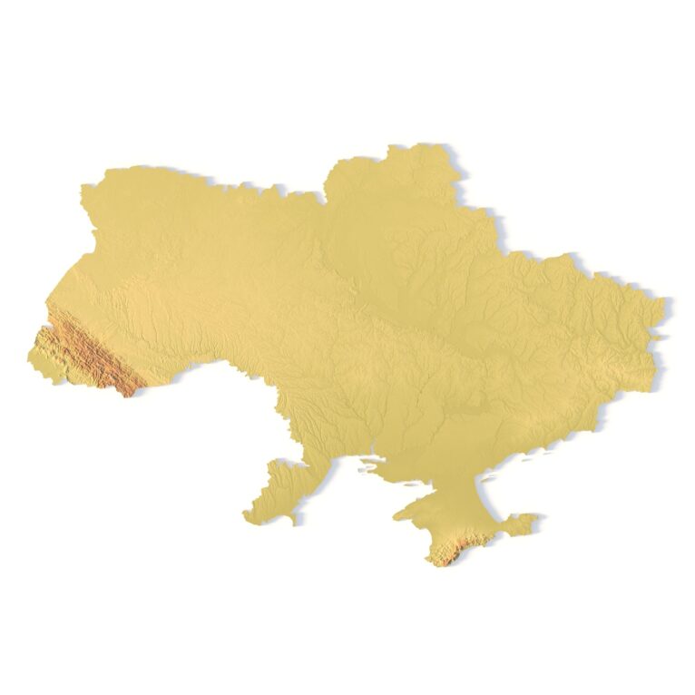 3D terrain model of Ukraine in STL format, front view