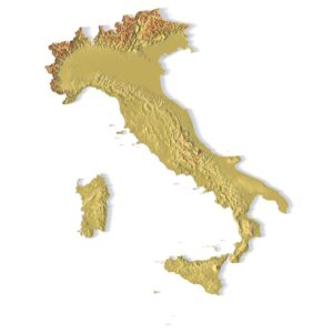 3D terrain model of Italy in STL format, front view