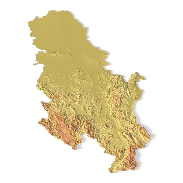 3D terrain model of Serbia in STL format, front view