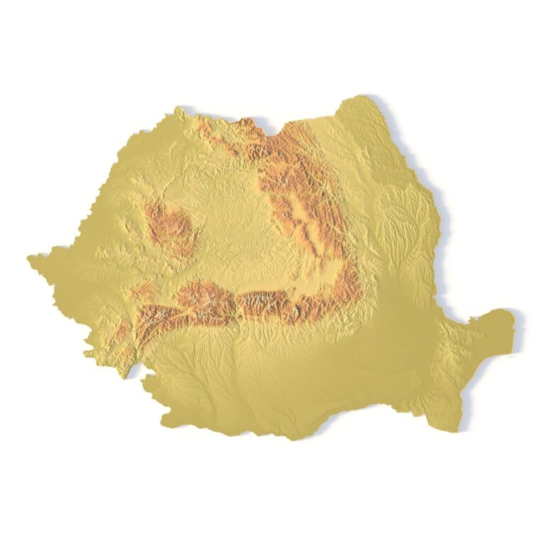 3D terrain model of Romania in STL format, front view