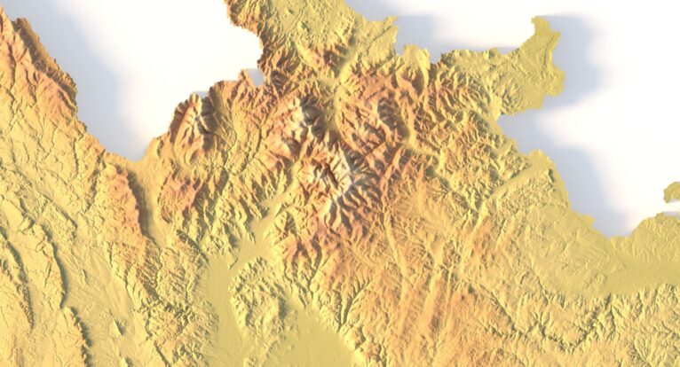 Close-up of Czech Republic’s terrain in STL model
