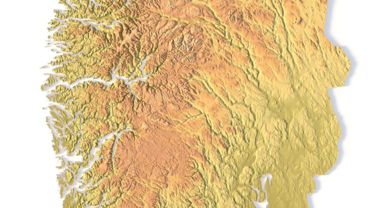 Close-up of Norwegian fjords in STL model