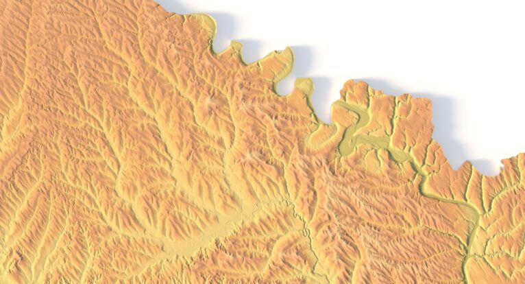 Close-up of Moldova’s terrain in STL model