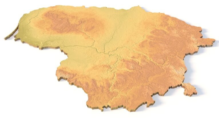 Isometric view of Lithuania’s 3D terrain STL map