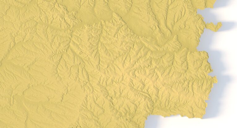 Close-up of Carpathian Mountains terrain in STL model