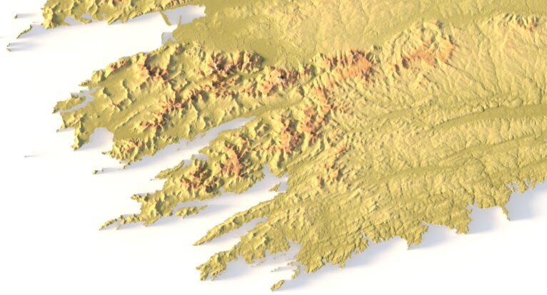 Close-up of Ireland’s coastline terrain in STL model