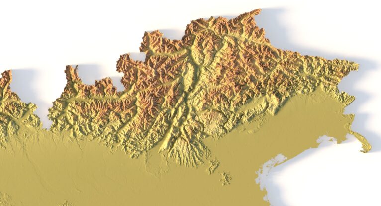 Close-up of Italian mountain terrain in STL model