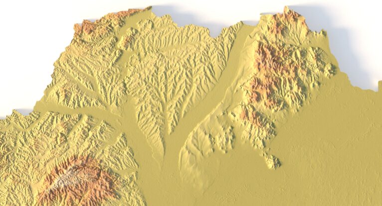 Close-up of Hungary’s terrain in STL model